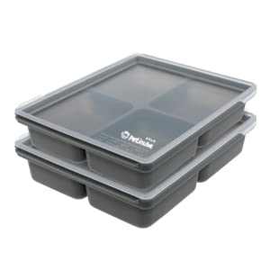Petinube Silicone Cubes For Baby Food Storage, Food Freezer Tray With Clip-On Lid, Freeze Baby Food, Soups, Purees, Ice, Easy And Safe Design, Made In Korea (Gray, 4 Cubes, Set Of 2) #TOP4