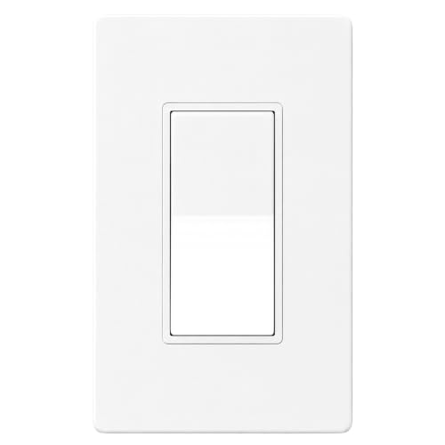 BAOMAIN Single Pole Decora Light Switch,Screwless Wallplate,White,1-Pack