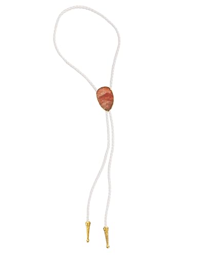 Image of Daisy Del Sol Gemstone Bolo Tie Braided Vegan Faux Leather Natural Stone Gold Handmade Necklace Adjustable Boho Western Jewelry