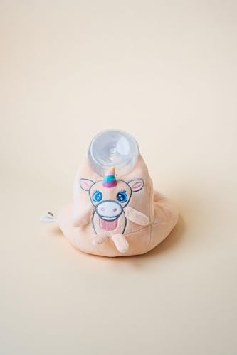 Image of Fuzzy Feeder Bottle Holder for Baby - Unicorn - Promotes Motor Skill Development and Independence - Soft with Secure Adjustable Velcro Closure