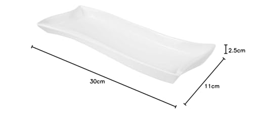 Dajar AMBITION Servierplatte schmal lang 30 x 11 cm Salsa Welle Servierteller weiß aus Porzellan leicht geschwungen Spülmaschine & Mikrowelle 1 Stück