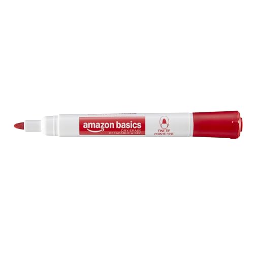 Image of Amazon Basics Low-Odor Dry Erase Whiteboard Markers, Fine Tip, Quick-Dry, Red, 36-Pack