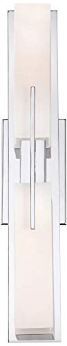 Image of Possini Euro Design Midtown Mid Century Modern Wall Mount Light Chrome Silver Metal 23 1 /2 inch Wide 2-Light Vanity Fixture Rectangular White Glass Shades Decor for Bathroom Over Mirror House Home