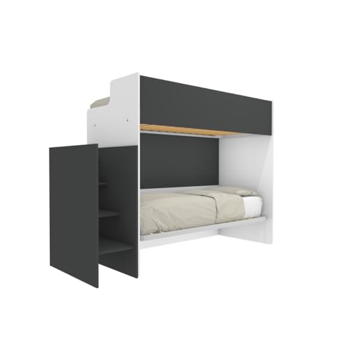 MOBILFINO CAMERETTE Litera minimalista con tercera cama extraíble, color blanco y basalto, sin cama extraíble