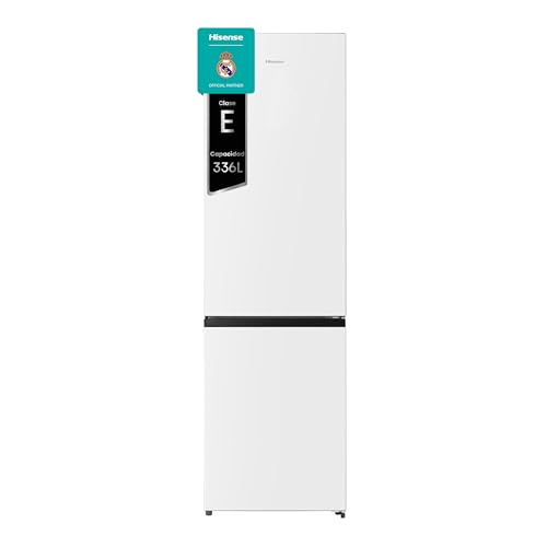 Hisense RB440N4BWE - Frigorífico Combi, Eficiente Clase E, Capacidad 336 L con 200 cm Alto, Super Freeze, Botellero, Puerta Reversible, Silencioso 39dB, Color Blanco