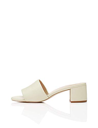 FIND Block Heel Mule - Sandali punta aperta Donna, Bianco (O...