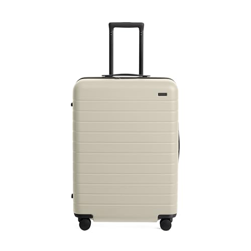 Image of Away Medium Checked Luggage, Lightweight Hard Shell Suitcase with Spinner Wheels, Durable Rolling Luggage, TSA Lock, 26 Inch, Salt White Matte