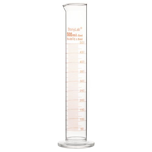 stonylab Verre Cylindre Gradué (1 Paquet), Graduated Cylinder Verre Borosilicaté 500 ml Mur Lourd...