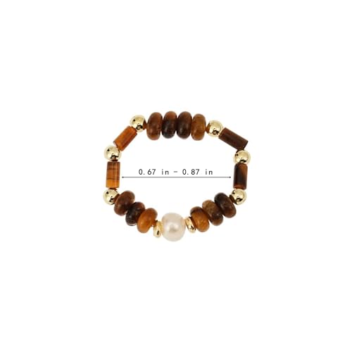 SIXFOX Tiger Eye Ring for Women Stretch Natural Pearl Beaded Rings - image 4
