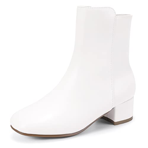 PANDANINJIA Girls Boots Fashion Square-Toe Dress Boots Low Heel Alyssa Ankle Booties with Zipper for Toddler Little Kids Big Kids