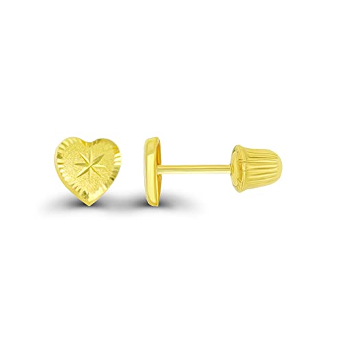 14K Yellow Solid Gold Polished Screw Back Stud Earrings | Multi Shape Circle, Triangle, Square, Heart, Moon Stud Earrings | Jewelry For Sensitive Ears | Gold Stud Earrings and Women