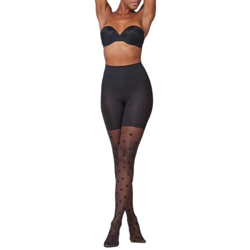 SPANX Tight End Tights - Comfortable Tummy Control Shapewear - No Visible Panty Lines - Sheer Polka Dot - Very Black - Size E
