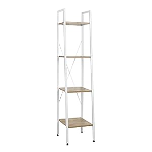 WOLTU RGB9284whe Opbergplank voor woonkamer/kantoor/balkon 4-Tier in Metalen,boekenplank Keukenplank Wit+lichteiken…