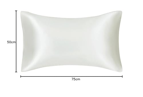 Funda de almohada de seda de morera, cuida el cabello y la piel, ambos lados de seda de morera, 1 unidad con coletero (color marfil, estándar 50 x 75 cm)