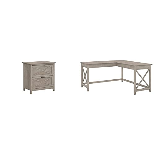 Bush Furniture Key West 2 Drawer Lateral File Cabinet In Washed Gray & Key West Modern Farmhouse Writing Desk For Home Office, 60W, Washed Gray #TOP18