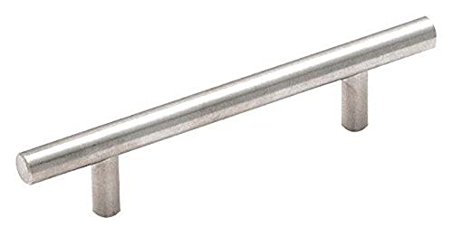 Image of Amerock 3-3 /4 inch Bar Pulls Sterling Nickel Drawer Pull | 3-3 /4 inch (96mm) Center-to-Center Mounting Distance and 6-1 /8 inches Overall Length, Durable Carbon Steel Cabinet Hardware