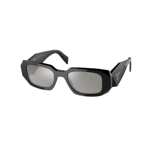 Prada PR17WS 1AB2B0 49MM Black/Light Grey Mirror Silver Rectangle Sunglasses for Women + BUNDLE With Designer iWear Complimentary Eyewear Kit