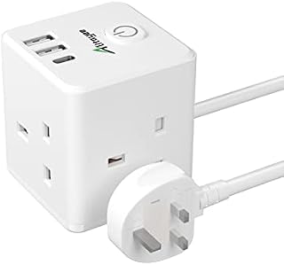 Plug Extension Lead with USB Slots, Alitayee Electric Extension Cord 3 Way Plug 3 USB Socket, 15W USB C Socket Wall Mount Power Strip, Smart Extension, Multi Plug Adaptor, 2M Extension Cable-WHITE