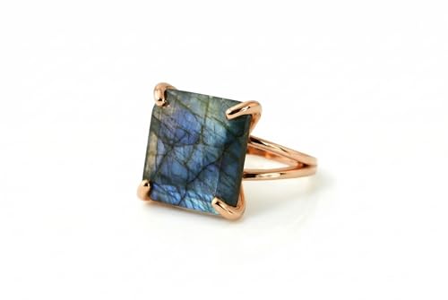 Bagues pour Femmes en Or Rose 14k et Labradorite Exquise Faite Main