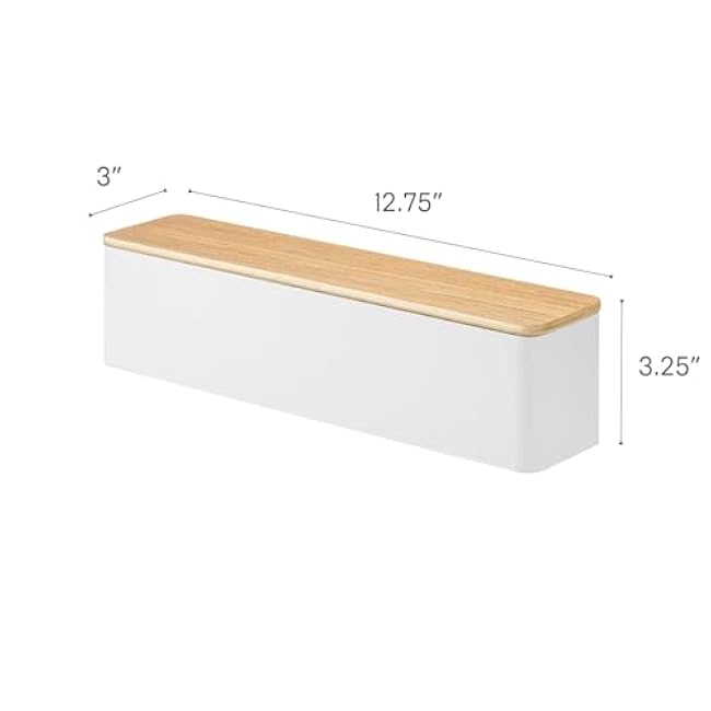 Yamazaki Home Rin Utensil Case Knife Fork Spoon Silverware Cutlery Holder With Divider, Portable For Kitchen Counter Or Table - Plastic + Wood