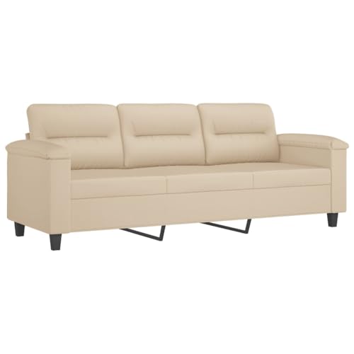 vidaXL Sofagarnitur 4-TLG., Sessel Couch mit Kissen Fußhocker, Sofa Wohnzimmersofa mit Armlehnen, Couchgarnitur Designsofa Sitzmöbel Polstermöbel, Creme Mikrofasergewebe – Bild 6