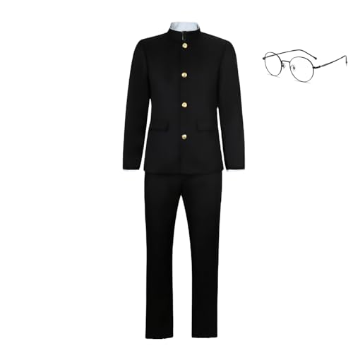 Yarawphy Adult Men's Japanese High School Uniform Black Shirt Anime Cosplay Costume Classic Jacket Glasses Small