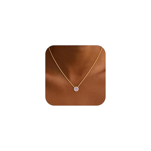 Fezodo Birthstone Necklace for Women 14K Gold Plated Birthstone Pendant Necklaces for Women June Birthday Gifts for Mom Girlfriend Wife(6)