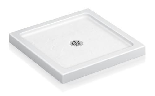 Image of KPUY 32'' L X 32'' W Shower Base Pan with Center Drain, White