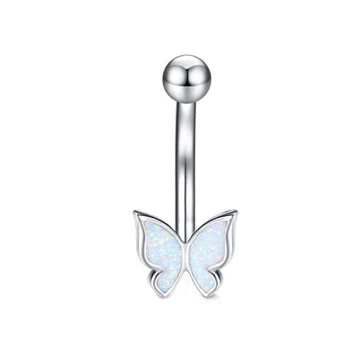 Poplyke 925 Sterling Silver Butterfly Belly Button Rings Opal Butterfly Navel Rings For Women Belly Ring Body Piercing Jewelry #TOP13