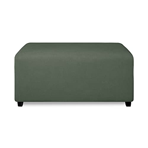 Image of PureFit Stretch Rectangle Ottoman Cover Footstool Cover, Grayish Green | Fleece Soft Form Fit Ottoman Slipcovers Rectangle Slipcover for Folding Storage with Nonslip Elastic Bottom