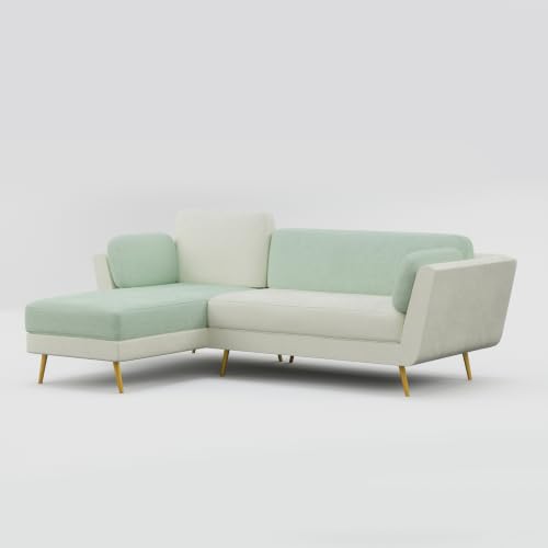 Image of Nuvola Air Premium Latex Fabric Sofa | 3, 4 & 5 Seater Options | 2 & 3-Toned Variants | Ultra-Soft Deep Seating Comfort | Modern Living Room Sofa | 3-Year Warranty (Mint Green and White, LHS, 4)
