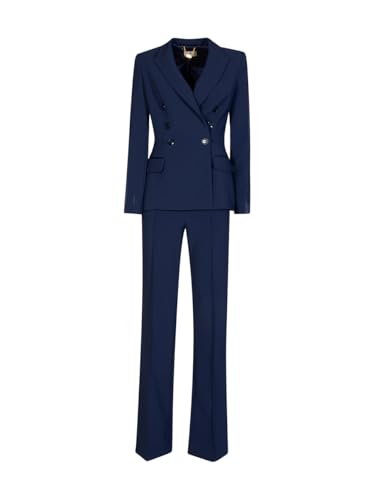 Elisabetta Franchi Tailleur TP002 DC8 - Créptico de doble botonadura negro con bandas de satén, turquesa, M