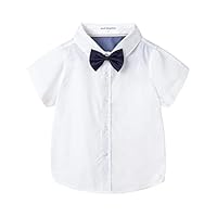 Mud Kingdom Toddler Boys Dress Shirt with Bow Tie Short Sleeve Shirts for Boy Collared Tops Plain White 3 Years