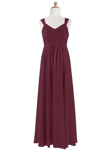 Sleeveless Toddler Flower Girls Dress Satin Jr Bridesmaid Dresses Girls Long Burgundy Dress V Neck Spaghetti Strap Junior Dresses for Teen Kids Formal Gowns Size 10-124