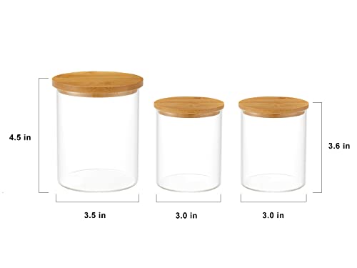 Iniunik 3 Pack Glass Qtip Holder Dispenser, 20 Oz And 11 Oz Clear Glass Apothecary Jars, Bathroom Vanity Canisters Organizer Jars For Cotton Swabs, Balls, Rounds, Pads, Floss, Bath Salts #TOP4