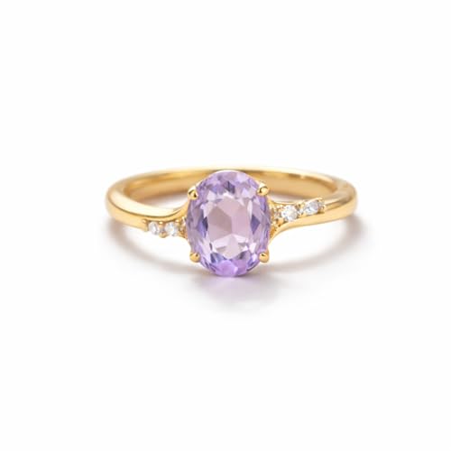 Oval Cut Lavender Amethyst Engagement Ring for Women 14K Yellow