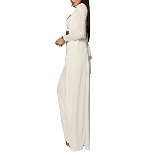Image of Women's 2 Piece Outfits Set Ribbed Short Sleeve Casual Crop Top Wide Leg Pants Suit Set