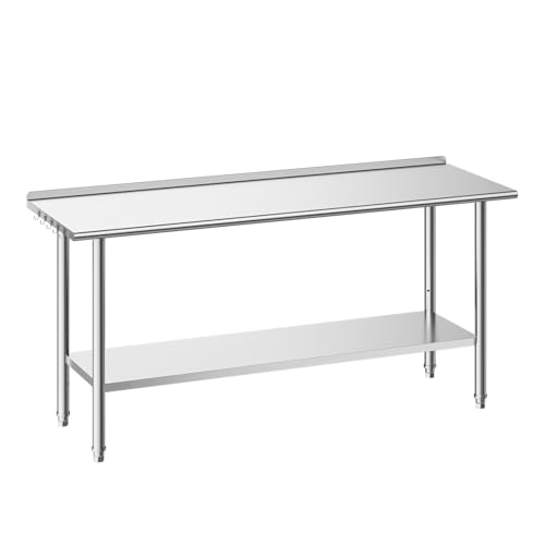 Image of VEVOR Stainless Steel Work Table, 24x72 Inch Food Prep Table with Backsplash, Commercial Kitchen Workstation with Adjustable Undershelf, Metal Heavy Duty Utility Worktable, for Restaurant Home Outdoor