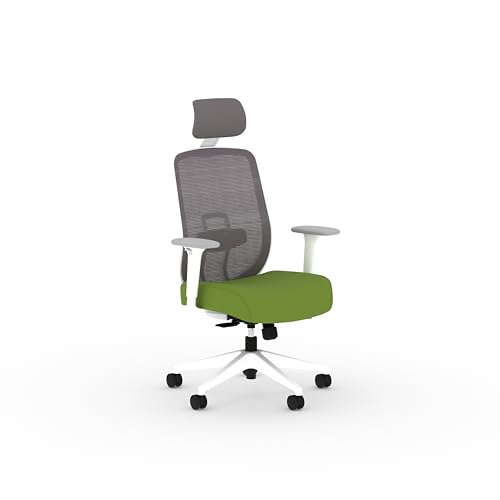 Image of HON Altern Ergonomic Office Chair with Headrest, Mid‑Back Mesh Desk Chair, Adjustable Arms, Seat Slide, Synchro‑Tilt, Rolling Computer Seat for Home Office, White Frame, Pear