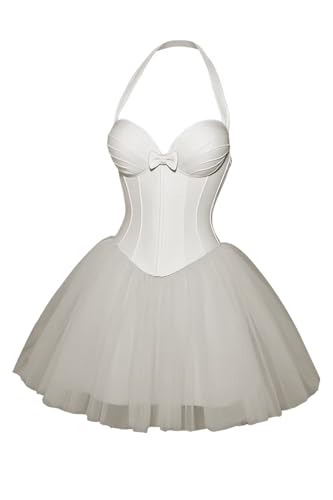 Puffy Satin Homecoming Dresses 2025 Halter Tulle Mini Dresses with Bow TM165