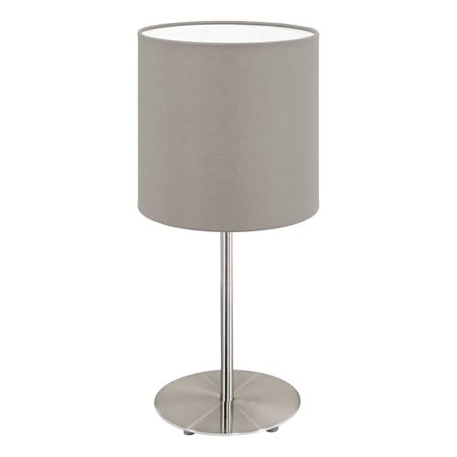 EGLO Tischlampe Pasteri, 1 flammige Textil Tischleuchte, Nachttischlampe aus Metall in Silber und Stoff in Taupe, E14 Fassung, inkl. Schalter, H 27,5 cm EGLO Tischlampe Pasteri, 1 flammige Textil Tischleuchte, Nachttischlampe aus Metall in Silber und Stoff in Taupe, E14 Fassung, inkl. Schalter, H 27,5 cm