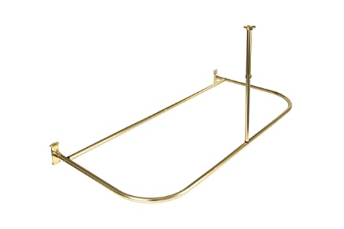 60 x 25 in. Rustproof Aluminum D-Shape Shower Rod with Ceiling Support for Freestanding Tubs, Gold - Large