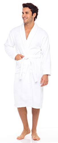 Skylinewears Men's 100% Cotton Robe Terry Shawal Bath Robe Soft Touch Collar Absorbent Shower Bathrobe Sweat Steaming Clothes2