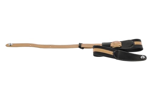 Gewa Cintura Per Chitarra Serie Prestige, Vera Pelle, Larghezza 65 Mm, Lunghezza 103-139 Cm, Chiusure Di Sicurezza - Cromo, Nero Forato/Marrone - Nero