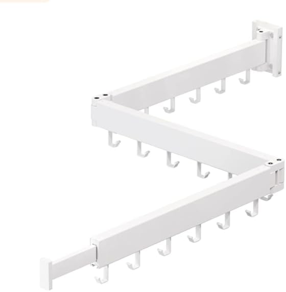 Wall Mounted Clothes Drying Rack for Laundry Room, Foldable Rotating Hanger with 3 Arms, White Space Saving Organizer for Home, Apartment, Dorm, Family Use