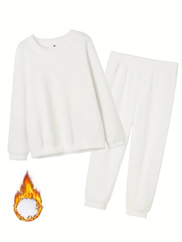 Mens Big and Tall Fleece Pajamas Set Pullover Pants Fluffy Plush Warm Loungewear Crewneck Sleepwear XL-9XL