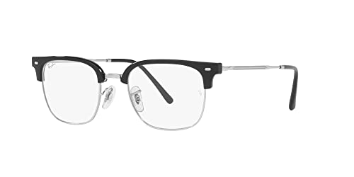 Ray-Ban RX7216 New Clubmaster Square Prescription Eyewear Frames, Black On Silver/Demo Lens, 53 mm