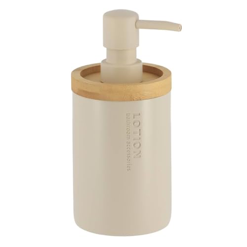TENDANCE - Distributeur à Savon Polyrésine 280 ML - Beige/Bambou - Salle de Bain - Accessoire Salle de Bain à Poser