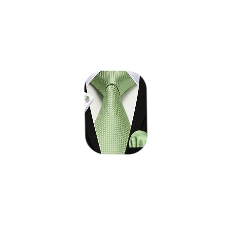 Image of HISDERN Mens Ties Set Stripe Plaid Ties for Men and Pocket Square Cufflinks Formal Silk Necktie Wedding Business