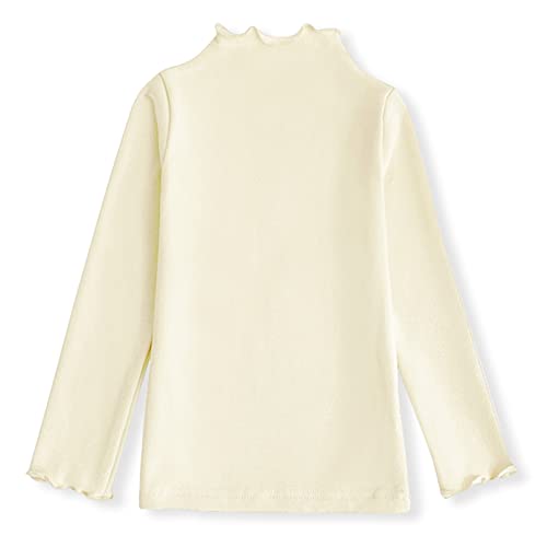 Image of Girls Lettuce Edge Trim Mock Neck Long Sleeve Slim Fit T-Shirt Tops Lightweight Knit Tee